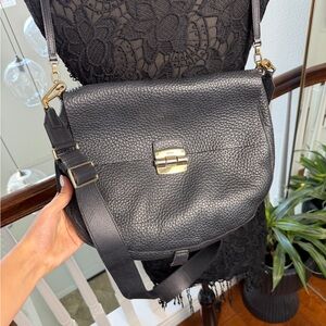 Furla Black Leather Crossbody Bag with Gold Accents